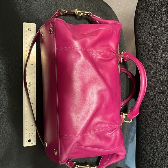 Coach Raspberry/fuscia Leather Satchel with shoulder strap. - Picture 2 of 10